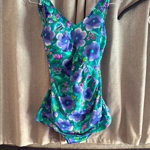 Jantzen Floral Blue and Green One Piece Swimsuit with Vintage Retro 10
